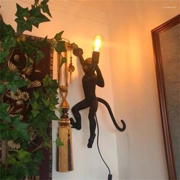 Pendant Lamps LED Resin Monkey Nordic Black Hemp Rope Lights For Living Room Bedroom Study Hanging Light Fixtures Decor Lighting