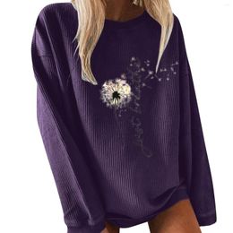 Women's Hoodies Fashion Casual Pullovers Floral Print Round Neck Solid Colour Sweatshirt Clothes Ladies Spring Autumn 2024 Streetwear