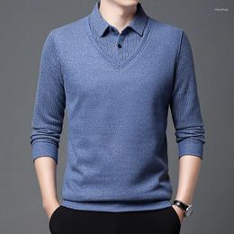 Men's Sweaters Young And Middle-Aged Knitted False Two Pieces T-shirt Slim Fit Lapel Bottoming Shirt Collar Polo