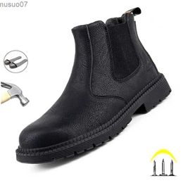 Boots Fashion Waterproof Safety Shoes Men Leather Boots Men Work Shoes Indestructible Safety Chelsea Boots Anti-puncture Male Footwear