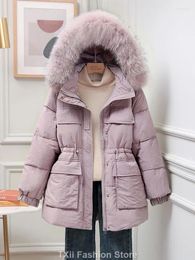 Women's Trench Coats TXii Down Jacket Women 2024 Winter Korean Version Thickened Fashionable Large Fur Collar Mid-Length White Duck Coat