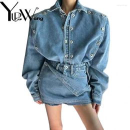 Women's Tracksuits Yuerwang Women Denim Shorts Sets 2024 Spring Multi Button Variety Wearing Shirt Irregular Skirts Two Piece