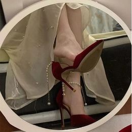 Pointed Toe Fine High Heel Womens Shoes Metal Buckle Strap Sexy Womens Shoes Wedding Shoes Bridal Bridesmaid Shoes Red Heels 240129