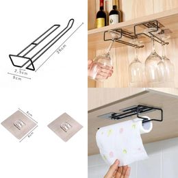 Kitchen Storage 1/2PC Multifunction Iron Wine Rack Paper Holder Red Glass Goblet Hanger Hanging Roll Stand Shelf For Home Bar