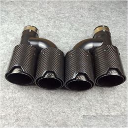 Muffler One Pair H Style Carbon Fibre Exhaust End Tips Glossy Black Stainless Steel For With M Logo Drop Delivery Mobiles Motorcycle Dhg1V