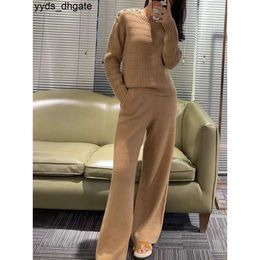 Loro Piano Set Pcs Winter Womens 2 Knitted Camel Shoulder Buckle Cashmere Sweater Pullover Suit Pants ABWW