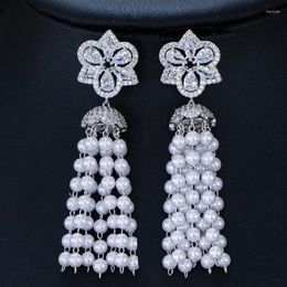 Stud Earrings Fashion Trend Long Tassel Pearl Delicate Flower Women All-match Romantic Luxury Jewellery Gifts