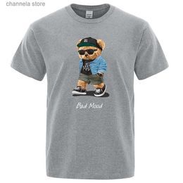 Men's T-Shirts Summer Casual T Shirt Get Mad Bad Mood Walking Silent Teddy Bear Short Sleeve Mens T-shirt Hip Hop Tops Casual Brand Men Tees T240202