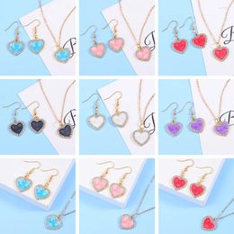 Necklace Earrings Set 3Pcs Shining Love Enamel Drop Oil Alloy For Elegant Women Trendy Female Clavicle Chain Wedding Party Gifts