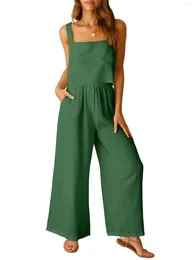 Women's Two Piece Pants Spring And Summer 2024 Women 2-piece Sleeveless Suspenders Square Neck Vest Wide-leg Trousers Casual Fashion