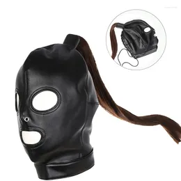 Party Supplies Unisex Latex Hood Mask Funny Men Women PU Leather Masks With Hair Carnival Games Headwear Cosplay Sexy Accessory