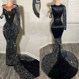 Prom Dresses Sequin Sparkle for Girls 2024 Black Mermaid Party Gowns Beading Evening Dress Vestidos De Festa