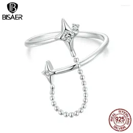 Cluster Rings BISAER 925 Sterling Silver Starlight Open Ring Size 5-9 Chain Band Plated Platinum For Women Party Fine Jewelry EFR519-E