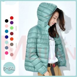 Winter Hooded Warm Coat Plus Size Candy Colour Duck Fur Padded Jackets Female Short Parka