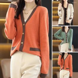 Women's Knits Women Knitwear Spring Cardigan Knitted V-neck Sweater Coat For Fall Soft Warm Colour Matching Casual