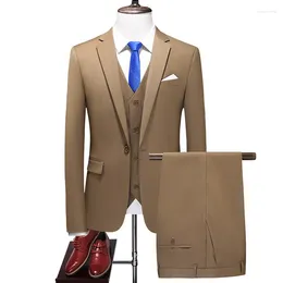 Men's Suits 2024 Business Formal Men Solid 1-Button Blazer Pants Marriage Tuxedo Male 3 Piece Suit Slim Blazers Vest Sets