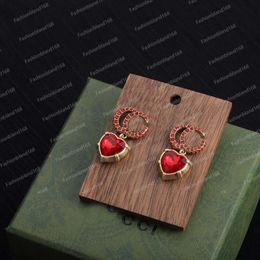 Designer Earrings for Women Diamond Red Heart Shaped 2024 New Unique Design Brass And Earrings For Lady