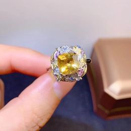 Cluster Rings Fashion Gemstone Ring For Party 8mm Natural Citrine 925 Silver Jewelry Dazzling Crystal