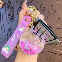 Keychains Cartoon Star Moon Rabbit Key Chain Liquid Quicksand Coloured Glitter Acrylic Floating Keyring Pendant For Women Backpack Keyfob