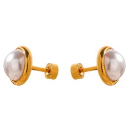 Pearls Screw-Back Stud Earrings Trendy 14k Yellow Gold Jewellery Geometric Charm for Women Gala Gift