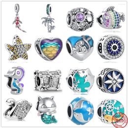 Loose Gemstones 2024 Fashion Silver 925 Ocean Fish Swan Charm Bead Pendant Fit Original Bracelets DIY Fine Sterling Jewellery Gift