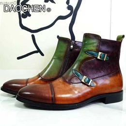 Boots LUXURY MENS BOOTS MIXED COLORS CHELSEA BOOTS BUCKE STRAP CASUAL MENS DRESS BOOTS SHOES WEDDING OFFICE LEATHER BOOTS MEN