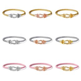 Bracciale stilista di lusso Donna Fibbia a ferro di cavallo Bracciale con corda in pelle tempestata di diamanti Bracciale con fibbia a forma di U Bracciale con fibbia di squisita fattura Gioielli di design