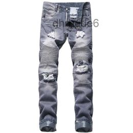 Jewuto 2020 Men Jeans Brand High Quality Hole Straight Moto Biker Denim Pants for Black Blue YUOR