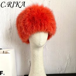 Winter Women Real Fox Fur Headband Elastic Ear Warmer Hollow Cap Fluffy Thicken Headband Bomber Snow Soft Beanie 240127