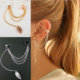 Charm Europe And The United States Exaggerated Stud Earrings Retro Womens Leaf Fringe Ear Clip Bone Drop Delivery Ot8Tf