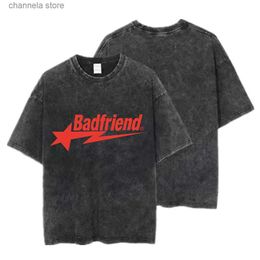 Men's T-Shirts Heavy Weight Badfriend 100% Cotton Washed Distressed Oversized Womens T Shirt Unisex Gothic Grunge High Street Punk Tops Tees T240202