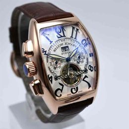 Geneva luxury leather band tourbillon mechanical men watch drop day date skeleton automatic men watches gifts206I