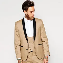 Men's Suits Champagne For Men Black Shawl Lapel Formal Wedding Blazer Single Breasted England Style 3 Piece Jacket Pants Vest Terno