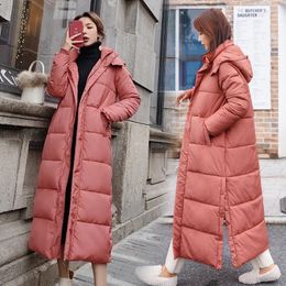 Women's Trench Coats Winter Warm Hooded All-match Long Coat Loose Woman Jacket Solid Casual Stand Collar Zipper Thickened Cotton High