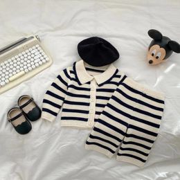 Clothing Sets 4900C Baby Clothes Knitted Sweater Or Pant 2024 Spring Autumn Korean Striped Girl's Knitting Cardigan