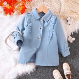 Girl's Dresses Kids Casual Coat for Girls Clothes 2023 Autumn Winter New Toddler Long Sleeve Ruffle Blue Tweed Coat Outwear Fashion Children