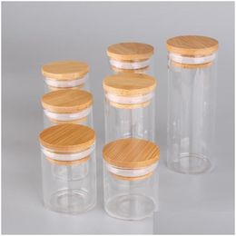 Storage Bottles Jars 6Pcs 50Ml 60Ml 80Ml 90Ml 100Ml 120Ml 150Ml Glass Candy With Bamboo Caps Container Empty For Art Crafts Drop D Dhb9F