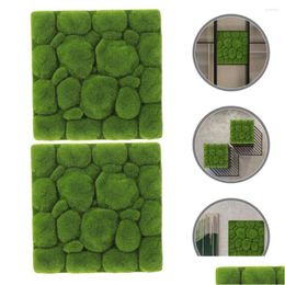 Decorative Flowers Wreaths Decorative Flowers 2 Pcs Foam Flocking Simation Moss Green Background Wall Faux Grass Decor Fake Panel Ar Dhzdq