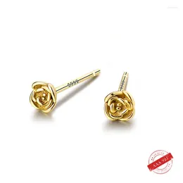 Stud Earrings ITSMOS S999 Sterling Silver Exquisite Rose With Sweet Flower Inset Sleeping Without For Women