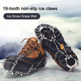 19 Teeth Mountaineering Cleats with Grips Chain Spike Snow Claw Shoe Covers Stainless Steel Unisex Walking Hiking Accessories 240125