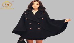 Winter est Runway Designer Women Oversized Wool Poncho Navy Cape Coat Female Cloak manteau femme abrigos mujer Thick warm 2105209550808