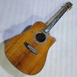 Custom SOLID WOOD Guitar with SOLID Koa Back Side Real Abalone Cutaway Dreadnought Acoustic Electric Guitar DOUBLE BIG Pickup