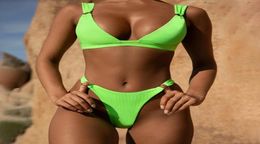 Women triangle bikini high waist swimsuit push up swimwear 2020 vintage retro ring bikini set mujer white red purple black green9802218