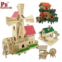 Wood jigsaw Building blocks stereoscopic 3D model adult children toy wooden building assembly simulation House Villa 240122