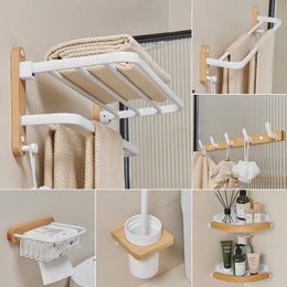 Wooden Bathroom Hardware Sets Towel Ring Rack Paper Holder Towel Bar Hook Beech Shelf Bathroom Accessories White Kit 240123