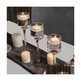 Candle Holders Clear Glass Candle Holder Wedding Party Centrepieces Set Of 3 Tea Light Hurricane Design Candlestick For Floating Pilla Dhaub