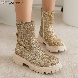 Boots Women Chelsea Boots Shiny Sequined Cloth 2023 Autumn Winter Trend Thick-soled Female Ankle Booties All-match Marton Boats Ladies