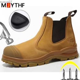 Boots Genuine Leather Work Safety Boots For Chelsea Boots Men Shoes European Standard Protective Boots Cowhide Indestructible Shoes