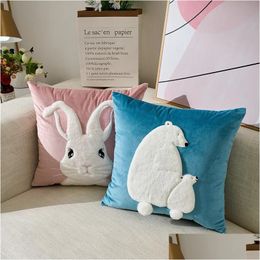 Cushion/Decorative Pillow Rabbit Cute Decorative Cushion Er 45X45 Pink Case Throw Animal Embroidered Veet 231220 Drop Delivery Home Dhlva