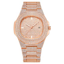 WLISTH Brand Date Quartz Mens Womens Watches Light Luxury Full Crystal Diamond Luminous Watch 42MM Diameter Dial Bling Unisex Wris2551